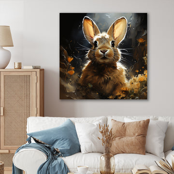 Curious floral rabbit meadow photo - Rabbit Living Room Wall Art